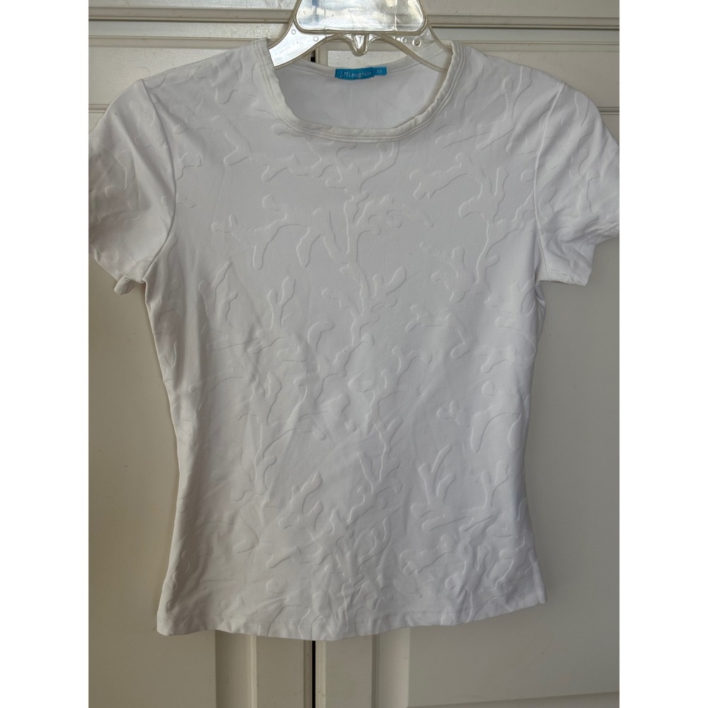 J.McLaughlin Womens White Coral Jacquard Textured Short Sleeve T-Shirt XS